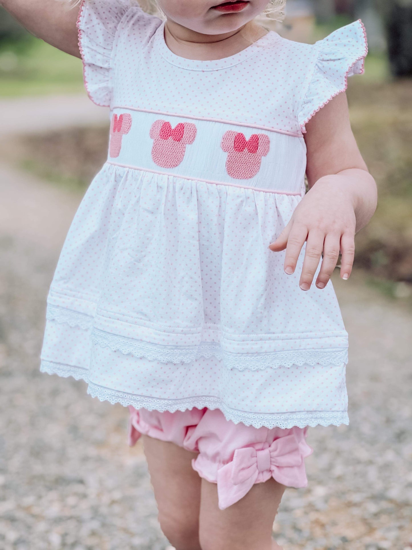 Girl’s Smocked Mouse Diaper Set