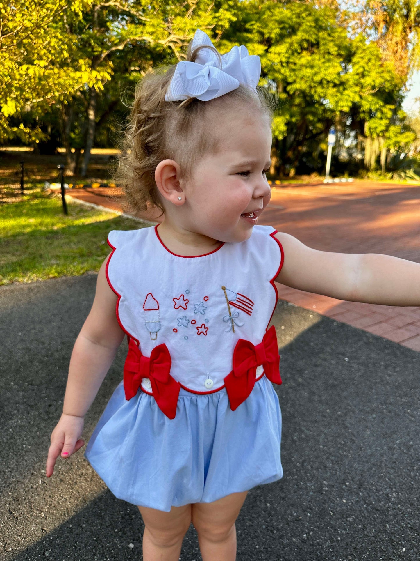 Girl’s Patriotic Embroidered Bubble