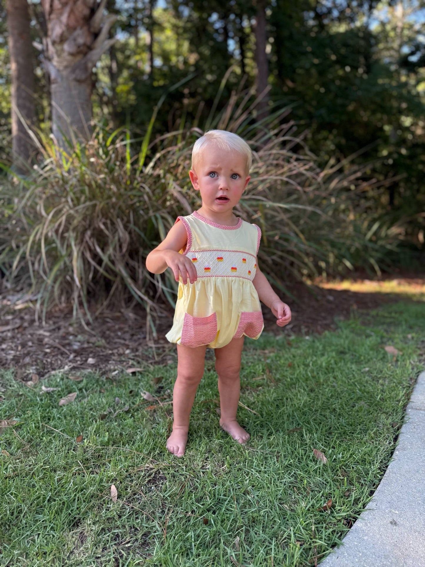 Boys Smocked Candy Corn Bubble