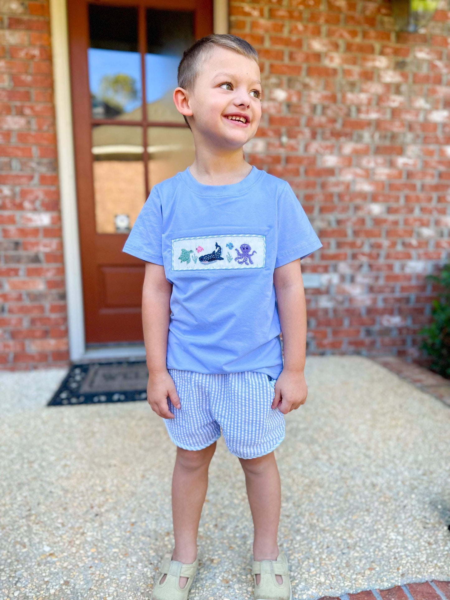 boys aquarium smocked outfit