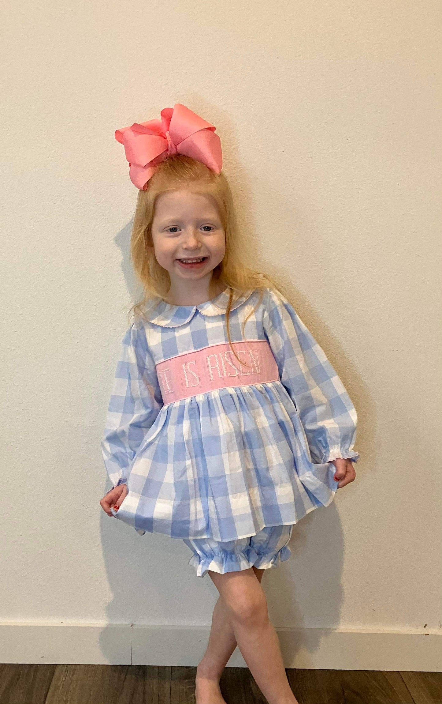 Girl’s Smocked He Is Risen Bubble Short Set