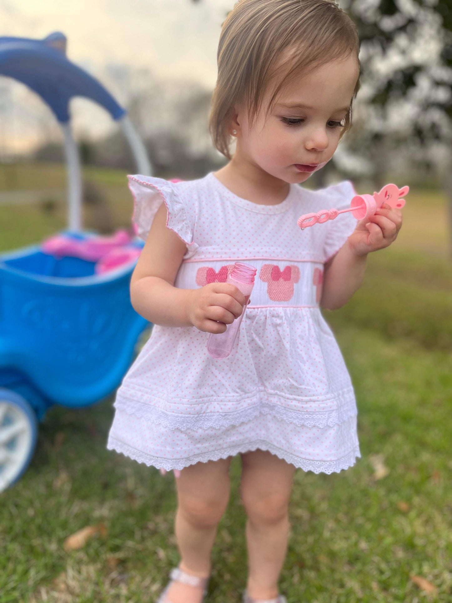 Girl’s Smocked Mouse Diaper Set