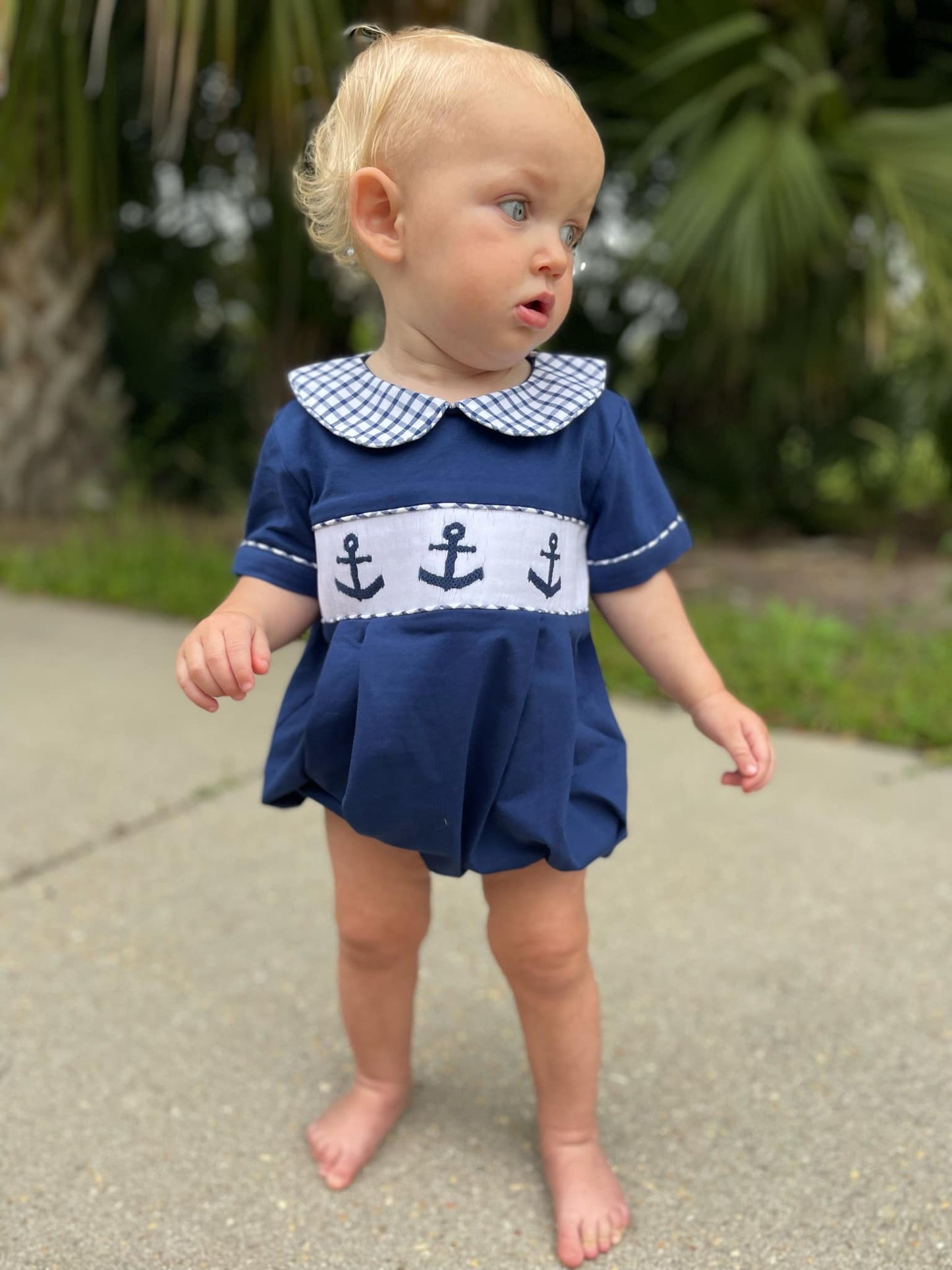 Navy Smocked Anchor Boy Bubble