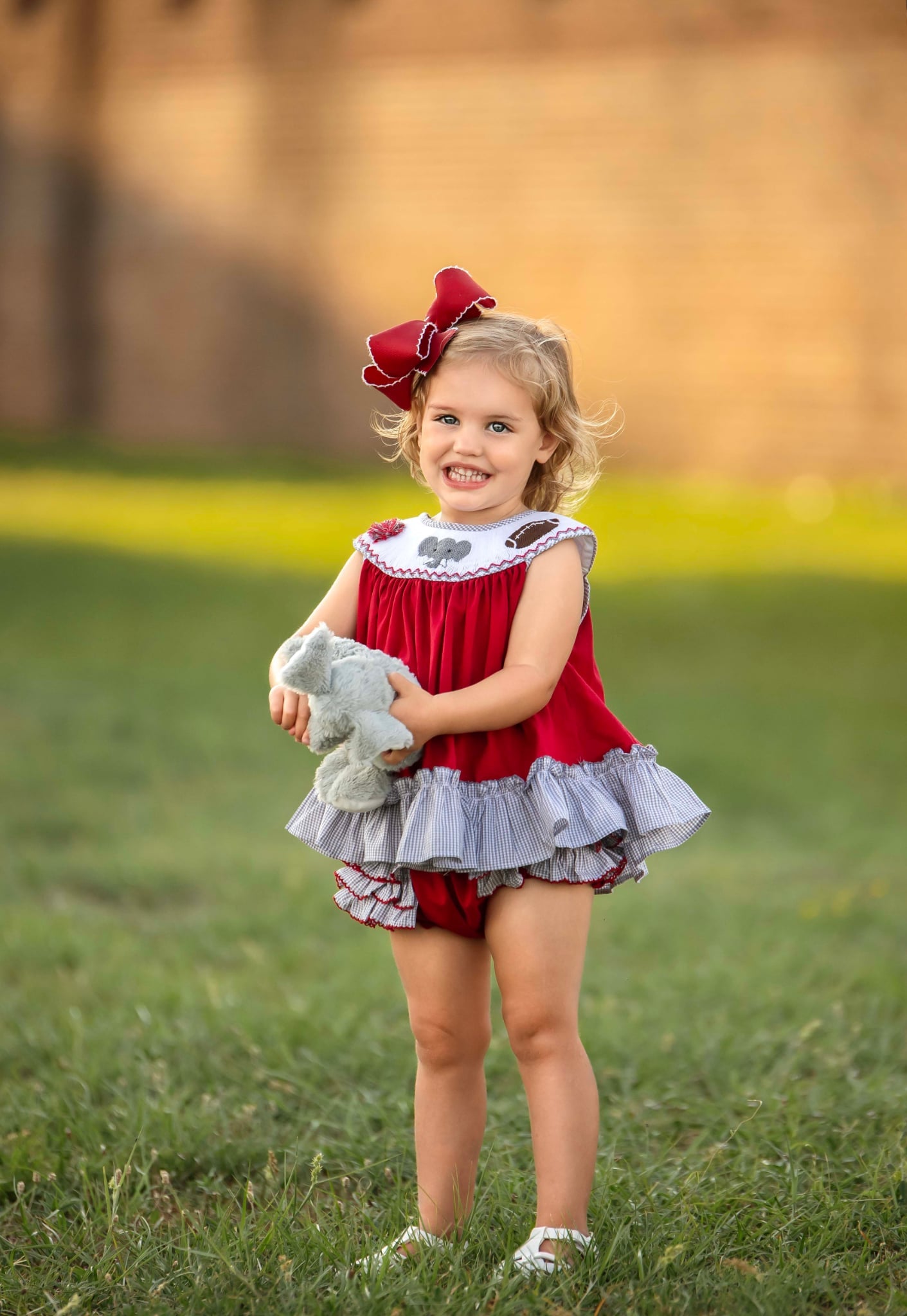 Smocked Elephant Football Diaper Set