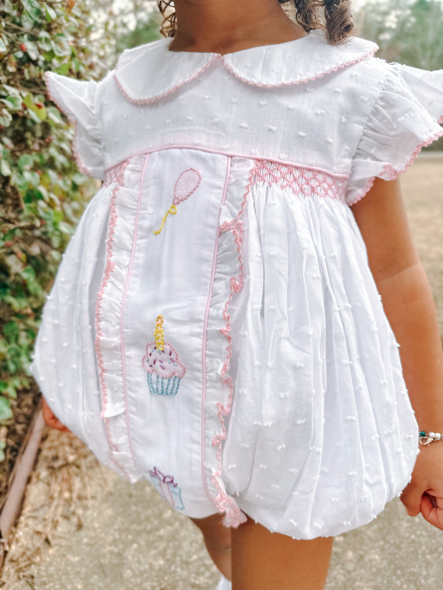 Girl’s White Swiss Dot Birthday Bubble