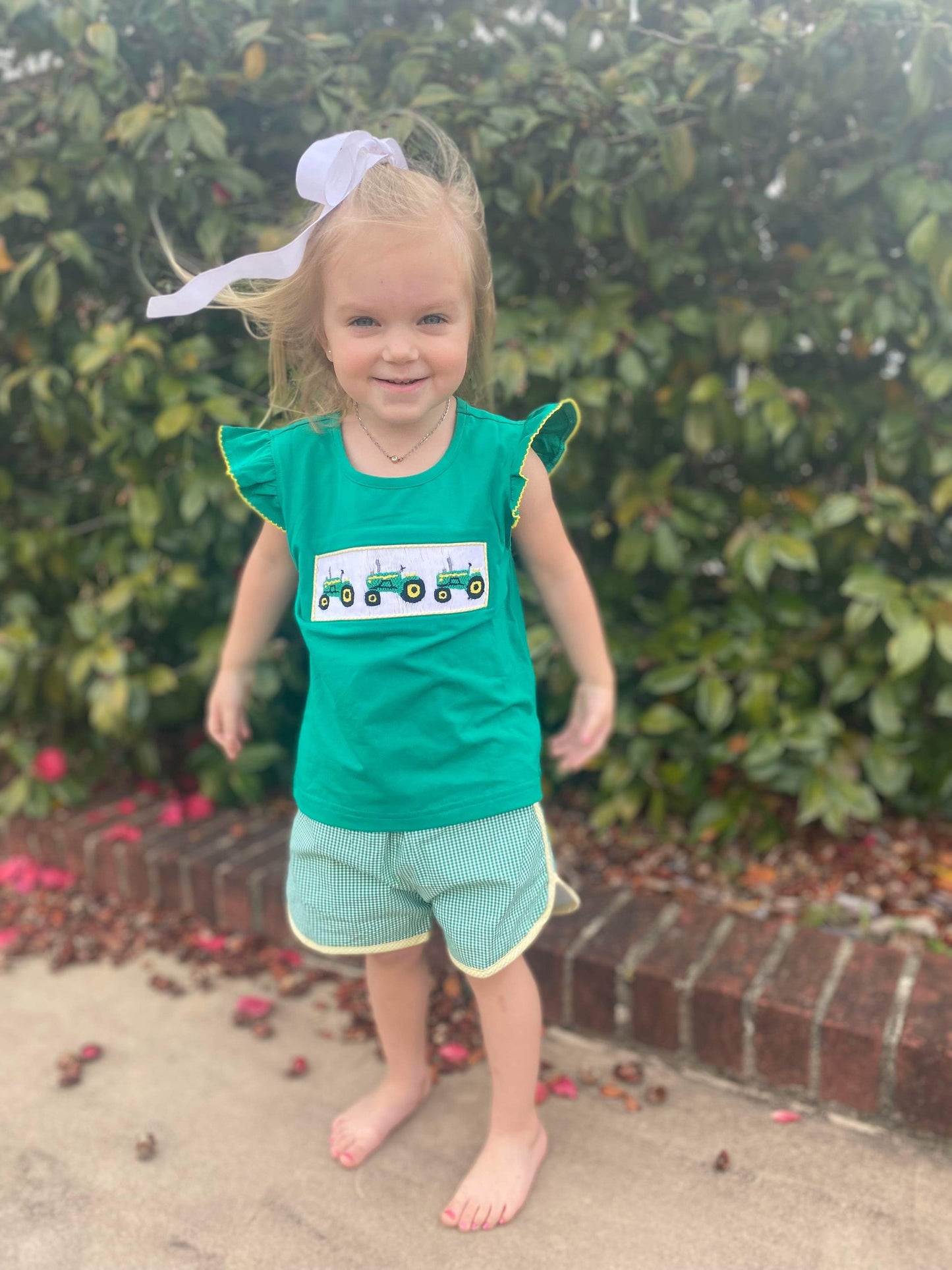 Girl’s Smocked Tractor Short Set