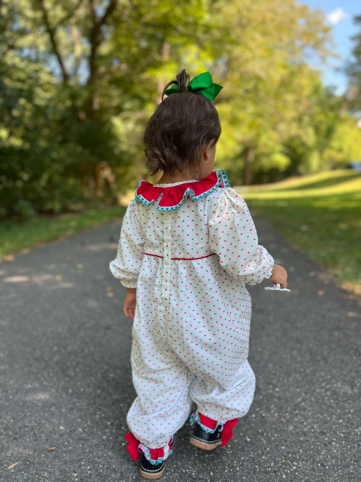 Girl’s Smocked Candy Cane Romper