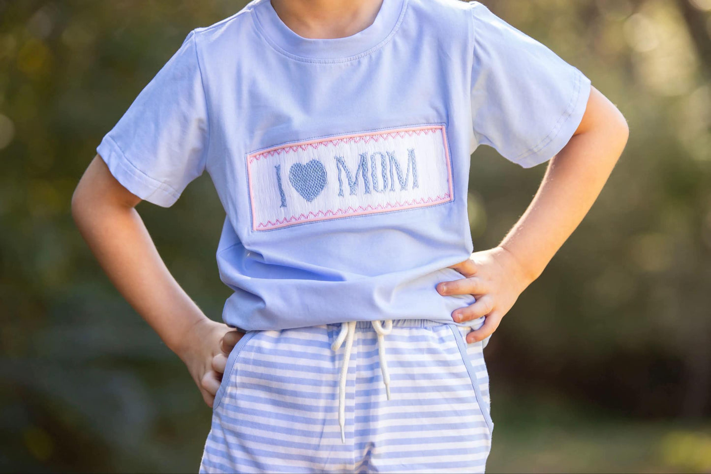 I Love Mom Smocked Boys’ Short Set