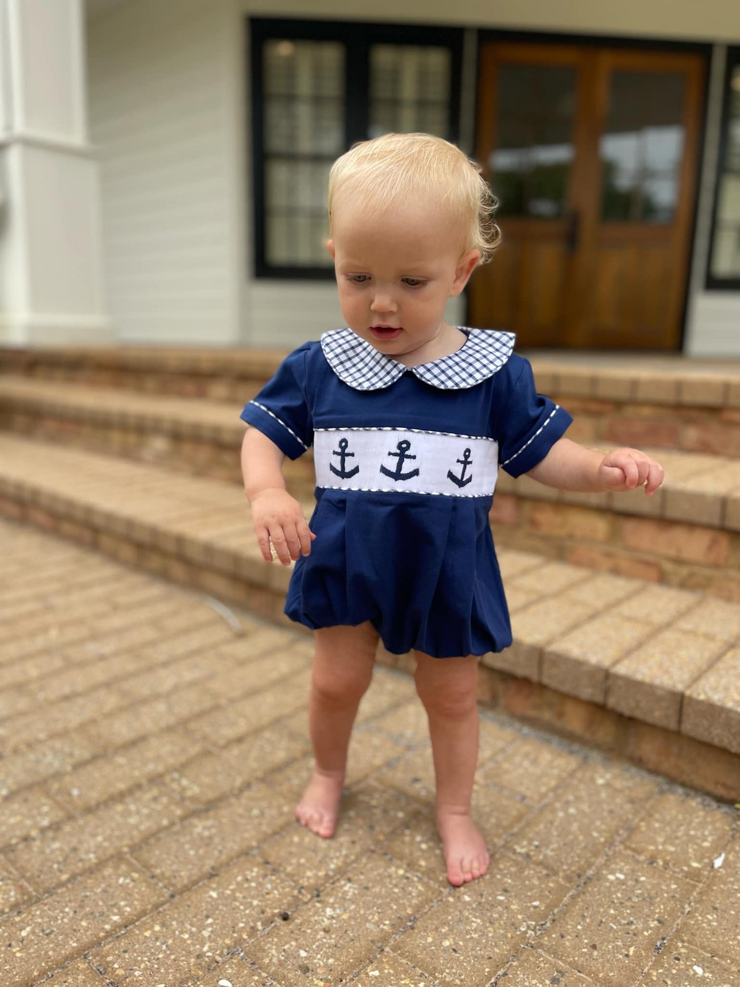 Navy Smocked Anchor Boy Bubble