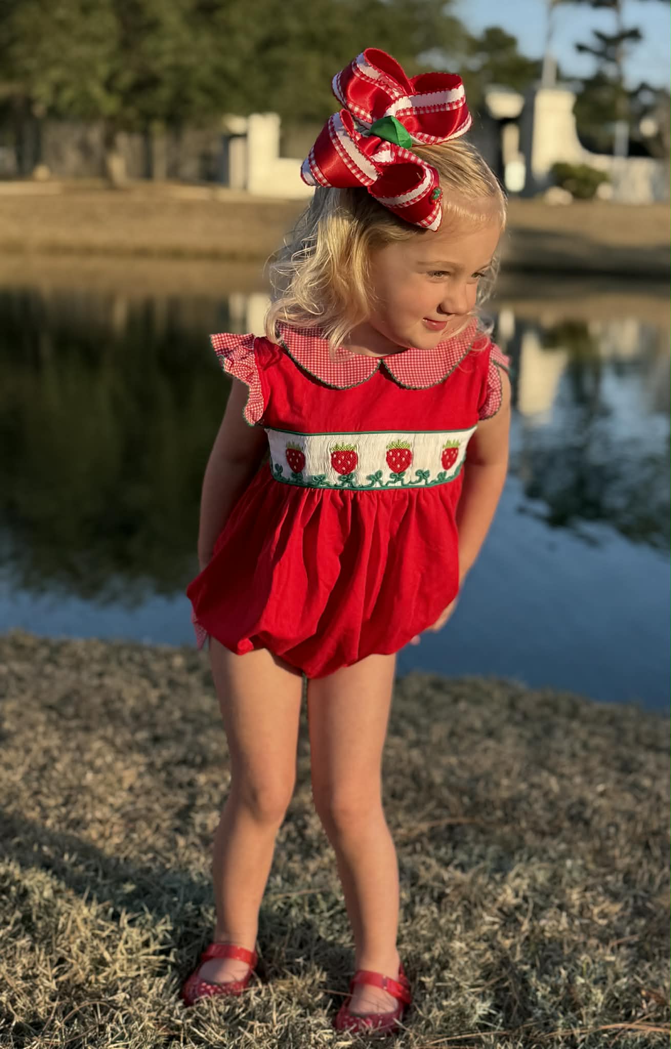 Girls Smocked Strawberry Bubble 12M