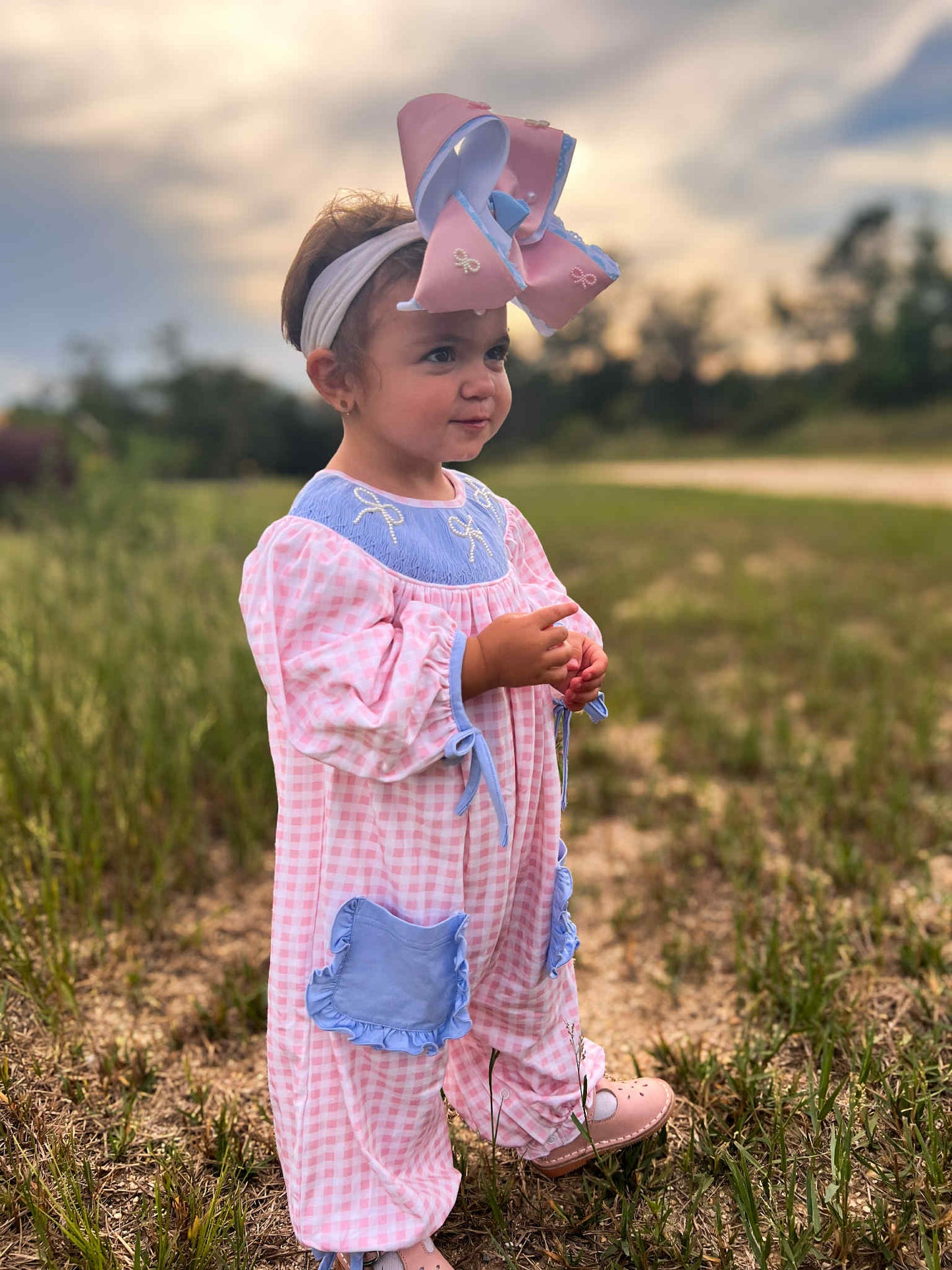 Smocked Pearl Bow Romper