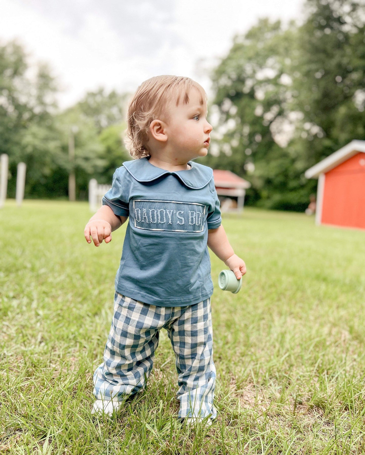 Boy’s Smocked Pant Set (Smocking says Daddy’s Boy)