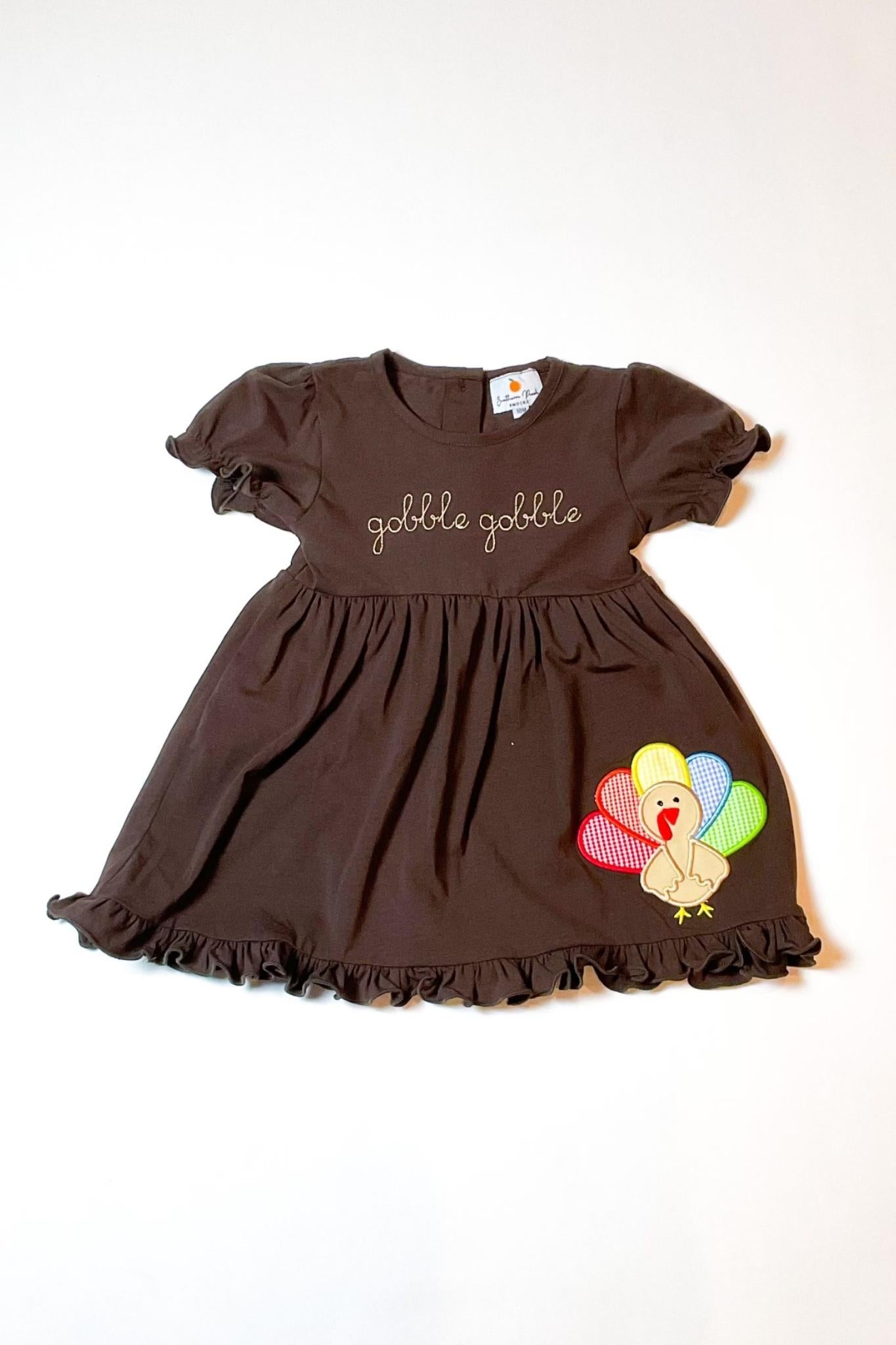 Girl's Thanksgiving Turkey Dress by Southern Peach Smocks 12M Girl's Thanksgiving Turkey Dress by Southern Peach Smocks 12M