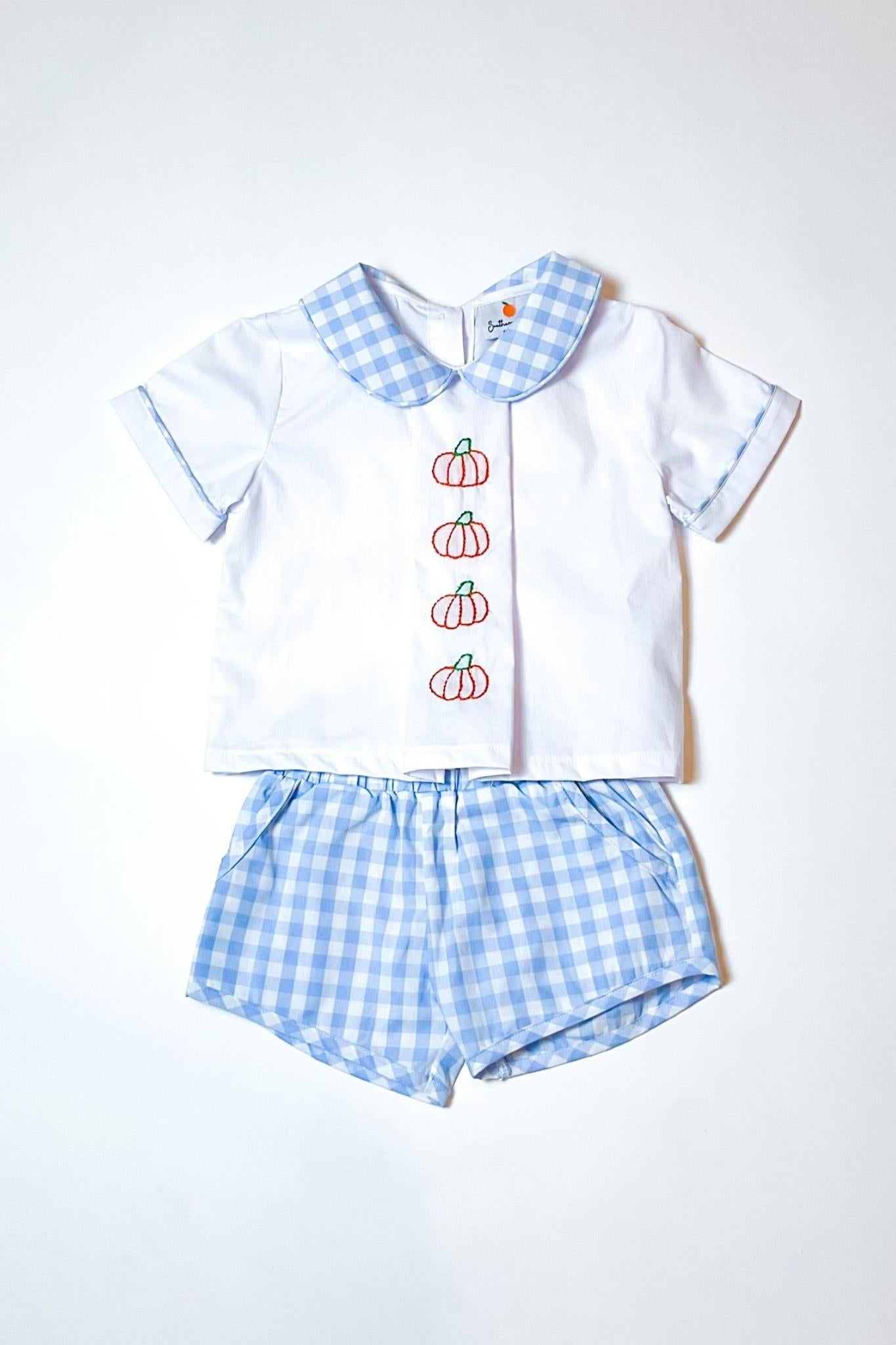 Boy's Peter Pan Collar Pumpkin Short Set