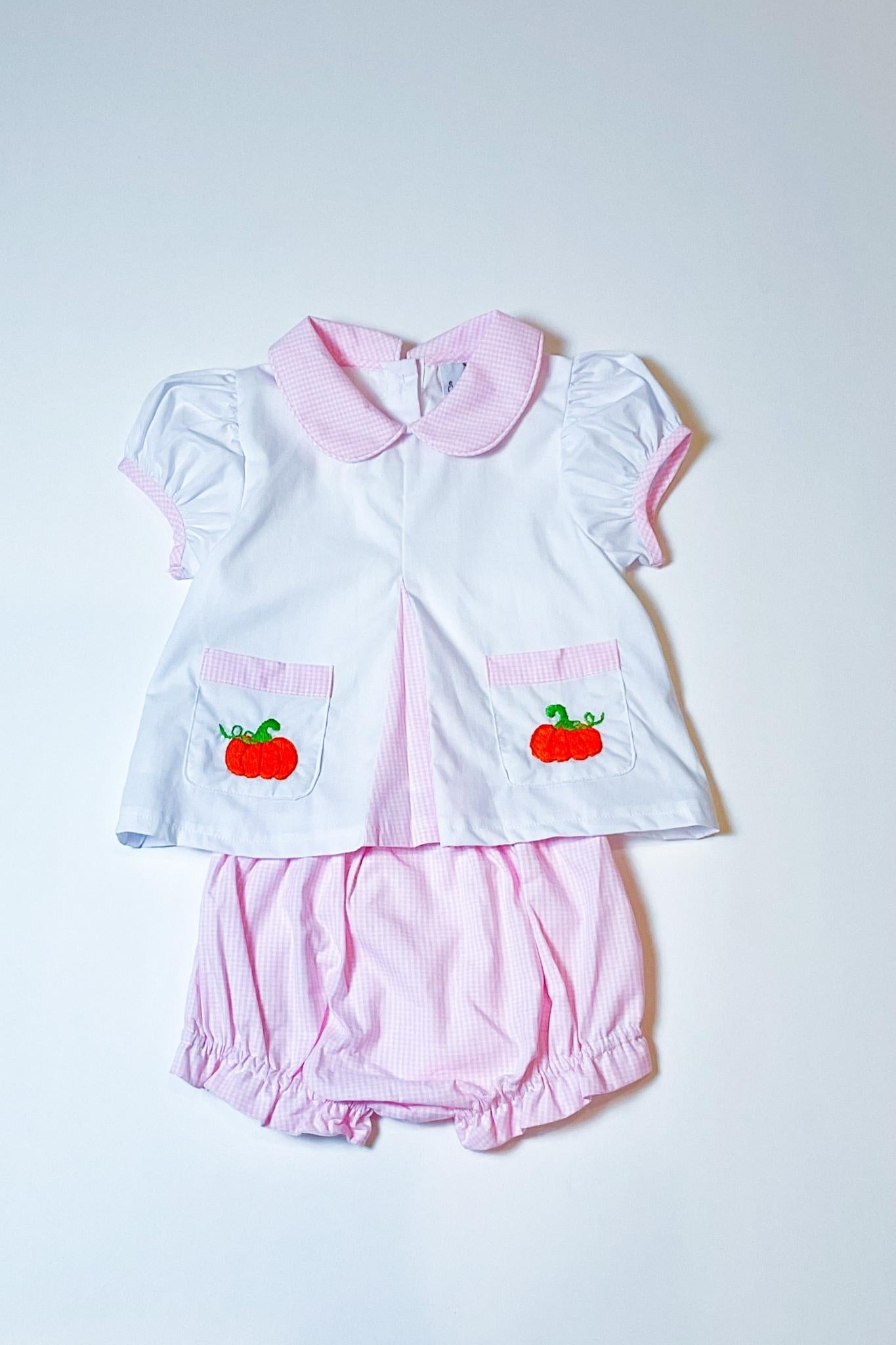 Girl's Pink Gingham Pumpkin Diaper Set