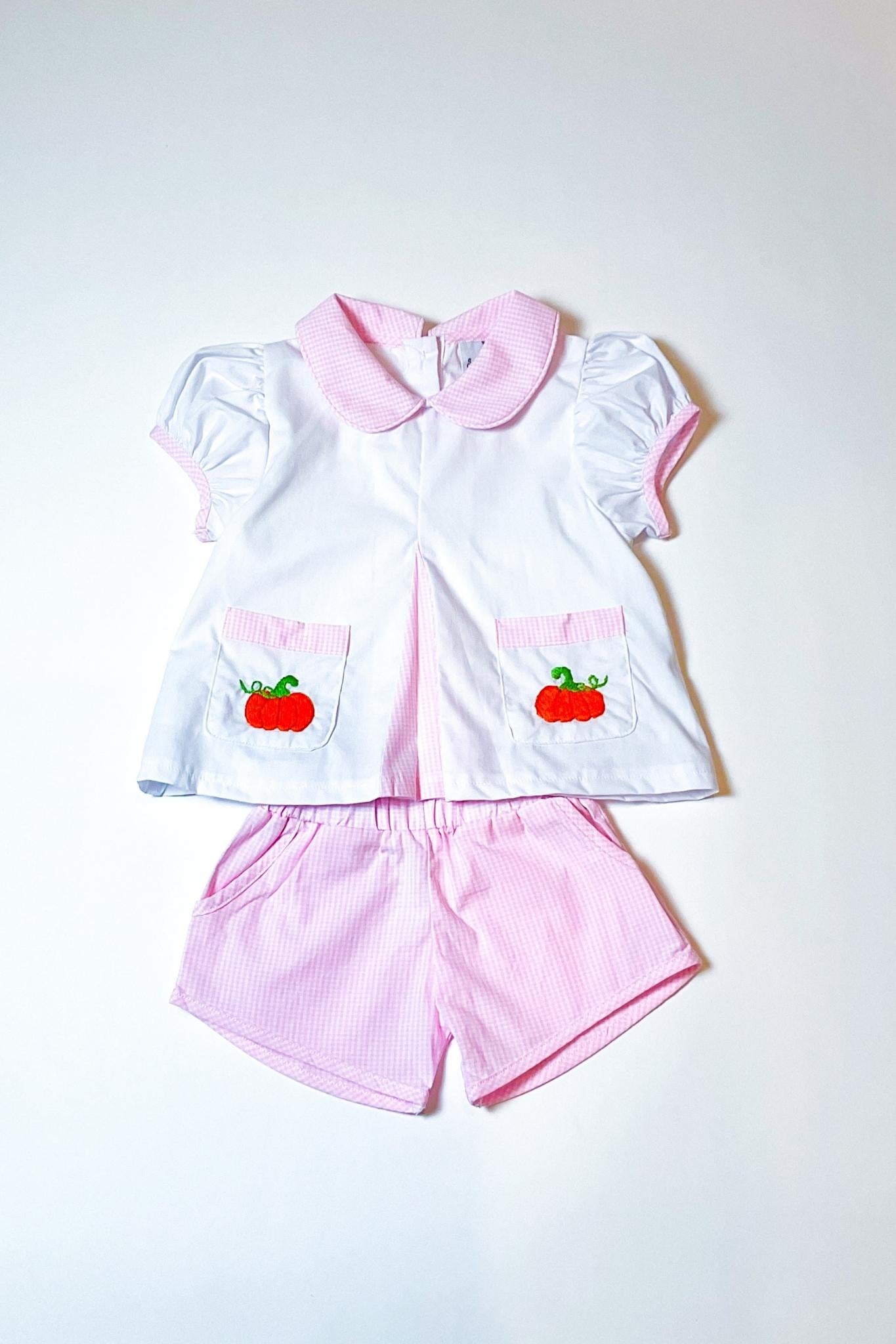 Girl's Pink Gingham Pumpkin Short Set