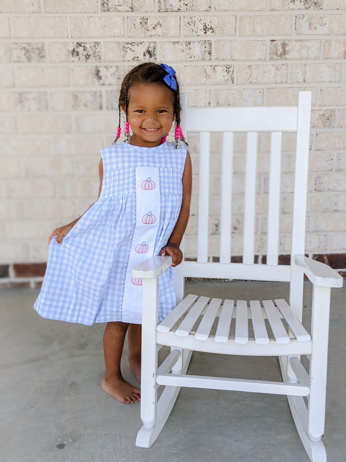 Girl's Blue Gingham Pumpkin Dress