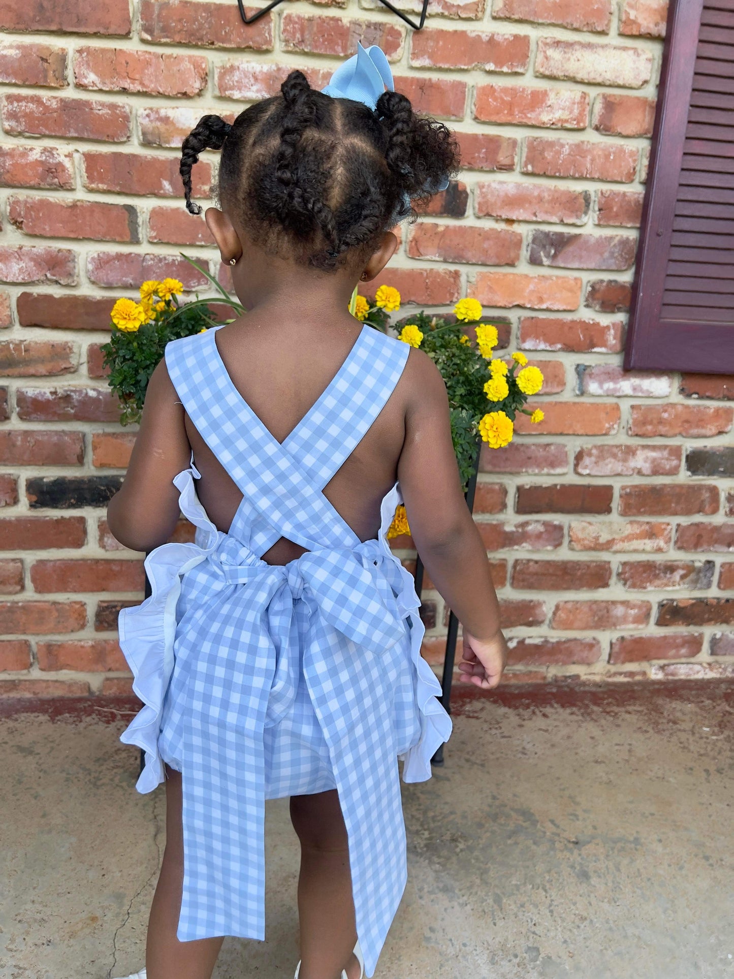 Girl's Blue Gingham Pumpkin Bubble