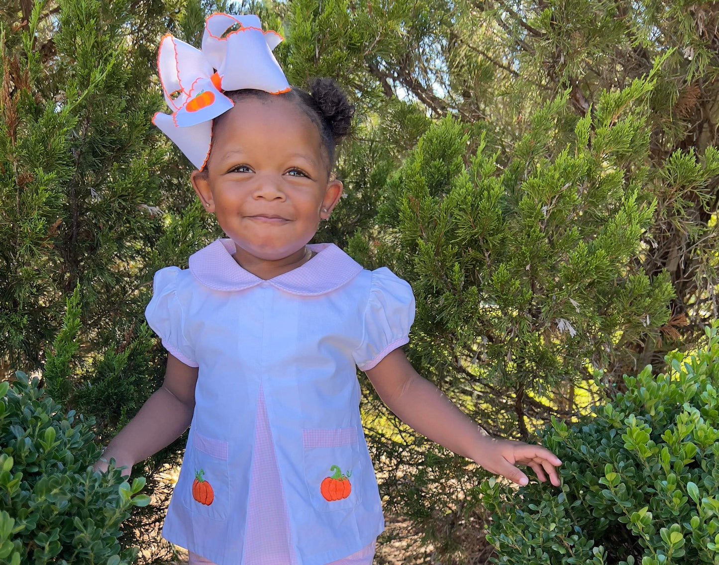 Girl's Pink Gingham Pumpkin Short Set