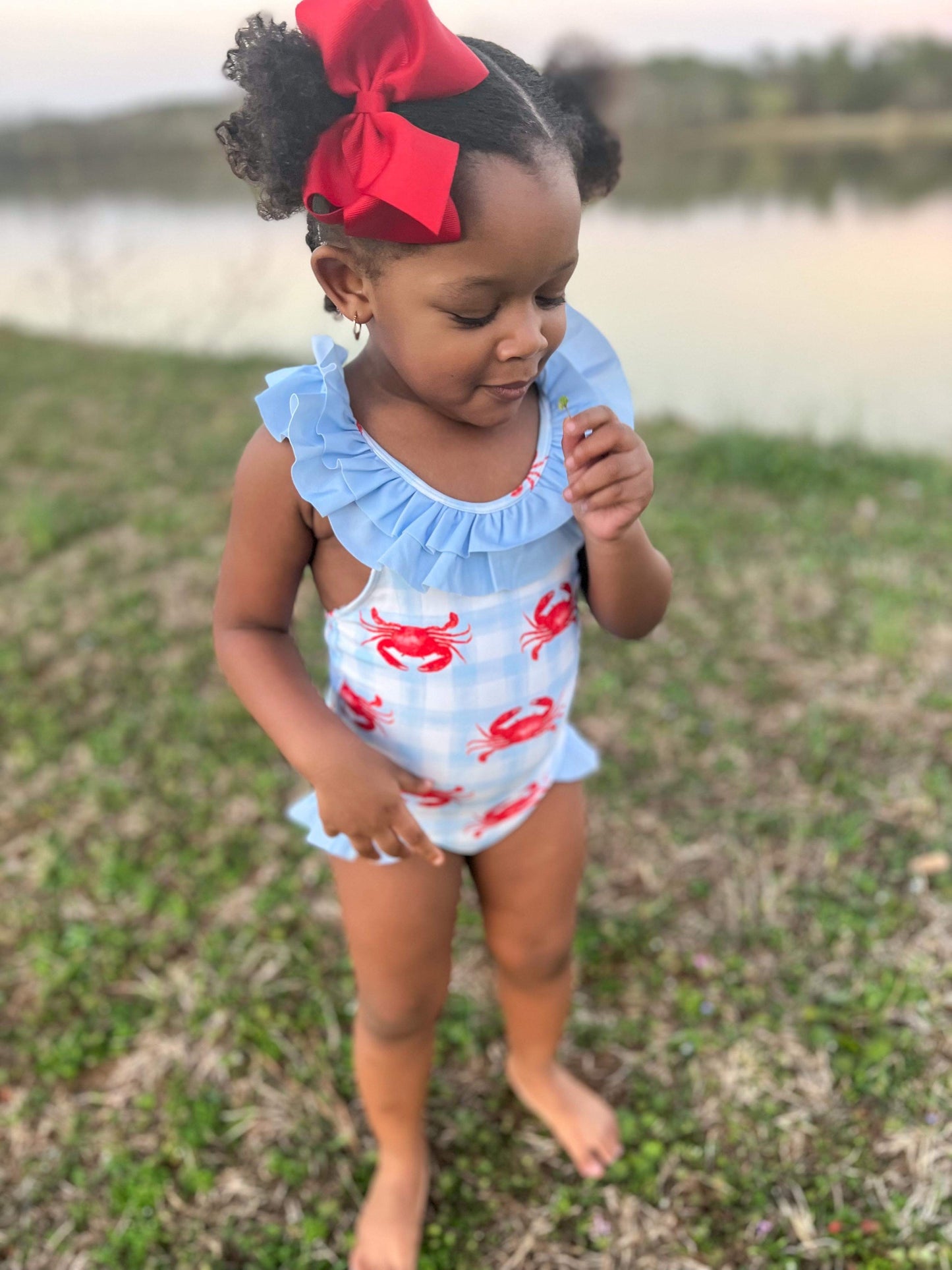 girl's crab swimsuit southern peach smocks