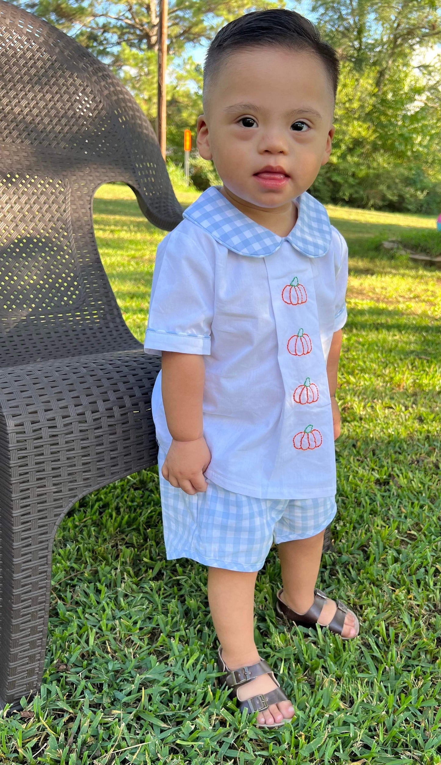 Boy's Peter Pan Collar Pumpkin Short Set