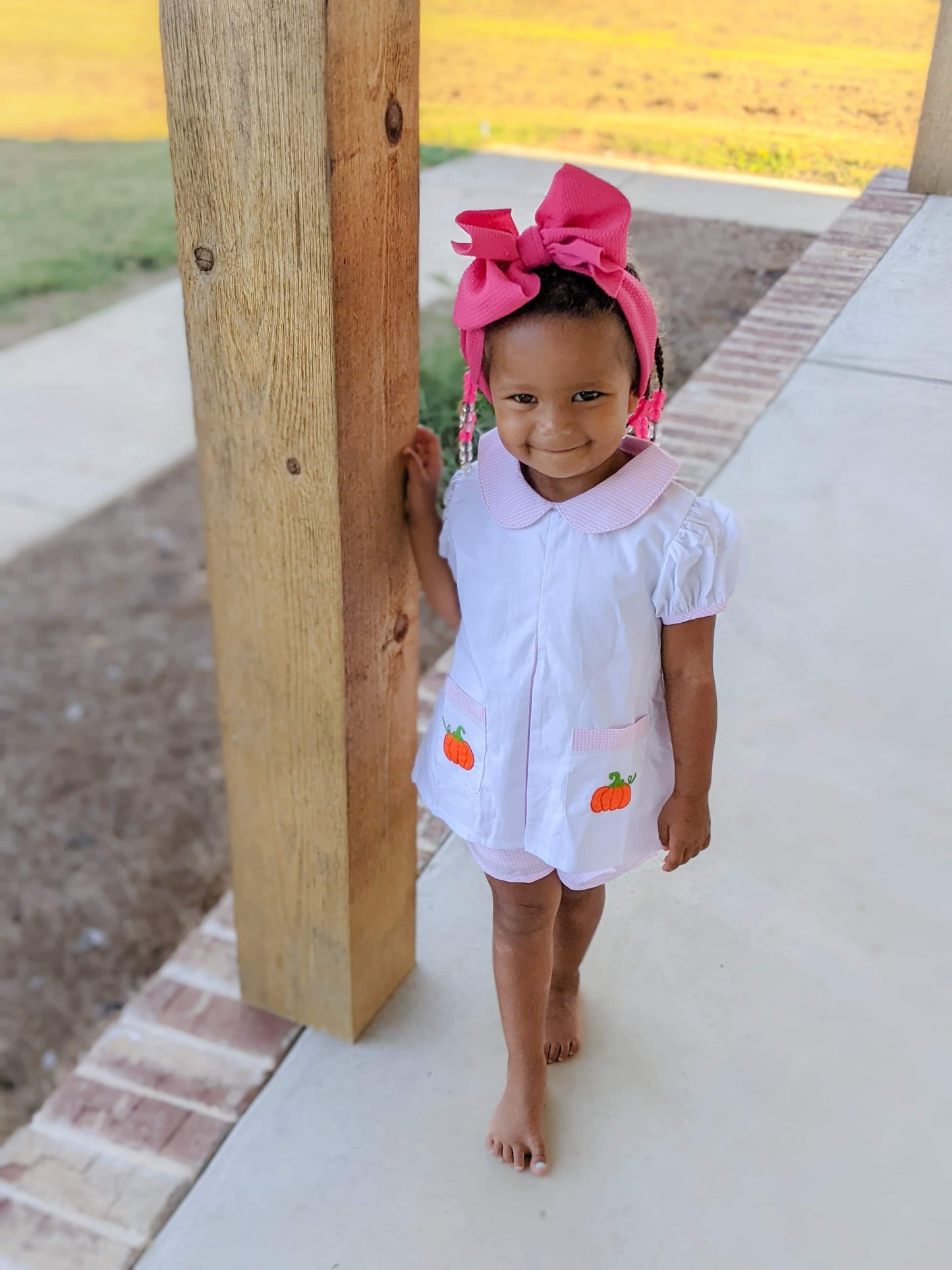 Girl's Pink Gingham Pumpkin Short Set