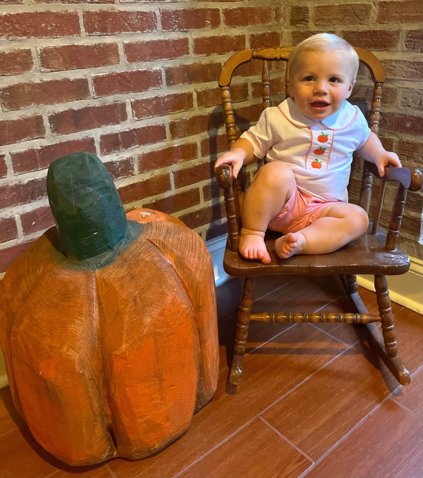 Boy's Orange Gingham Pumpkin Short Set