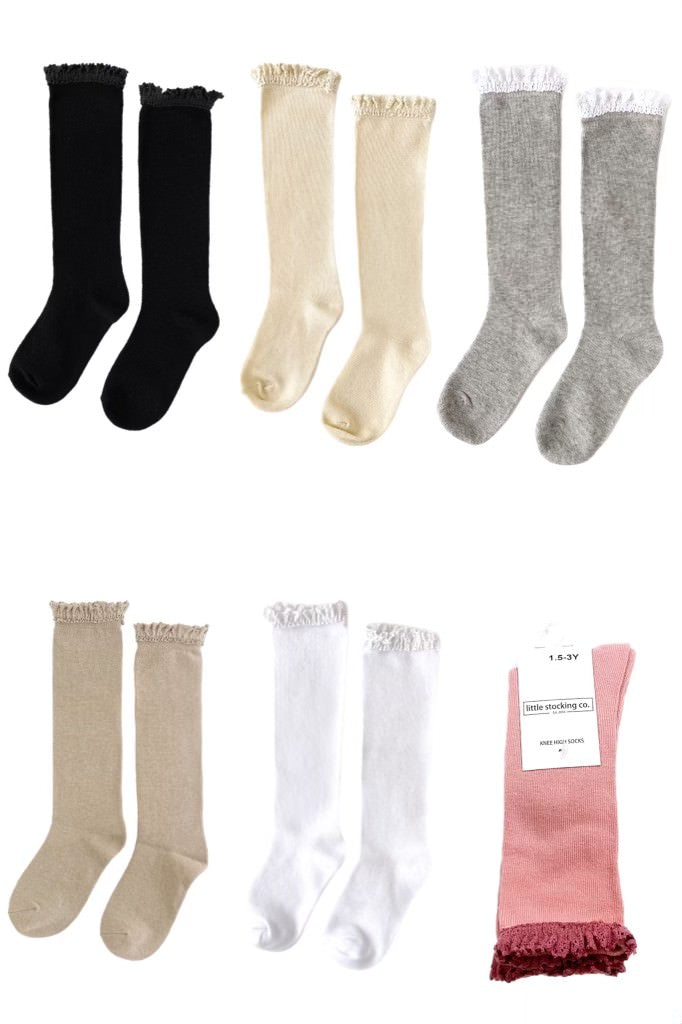 Little Stocking Co. Neutral Lace Top Knee High Socks