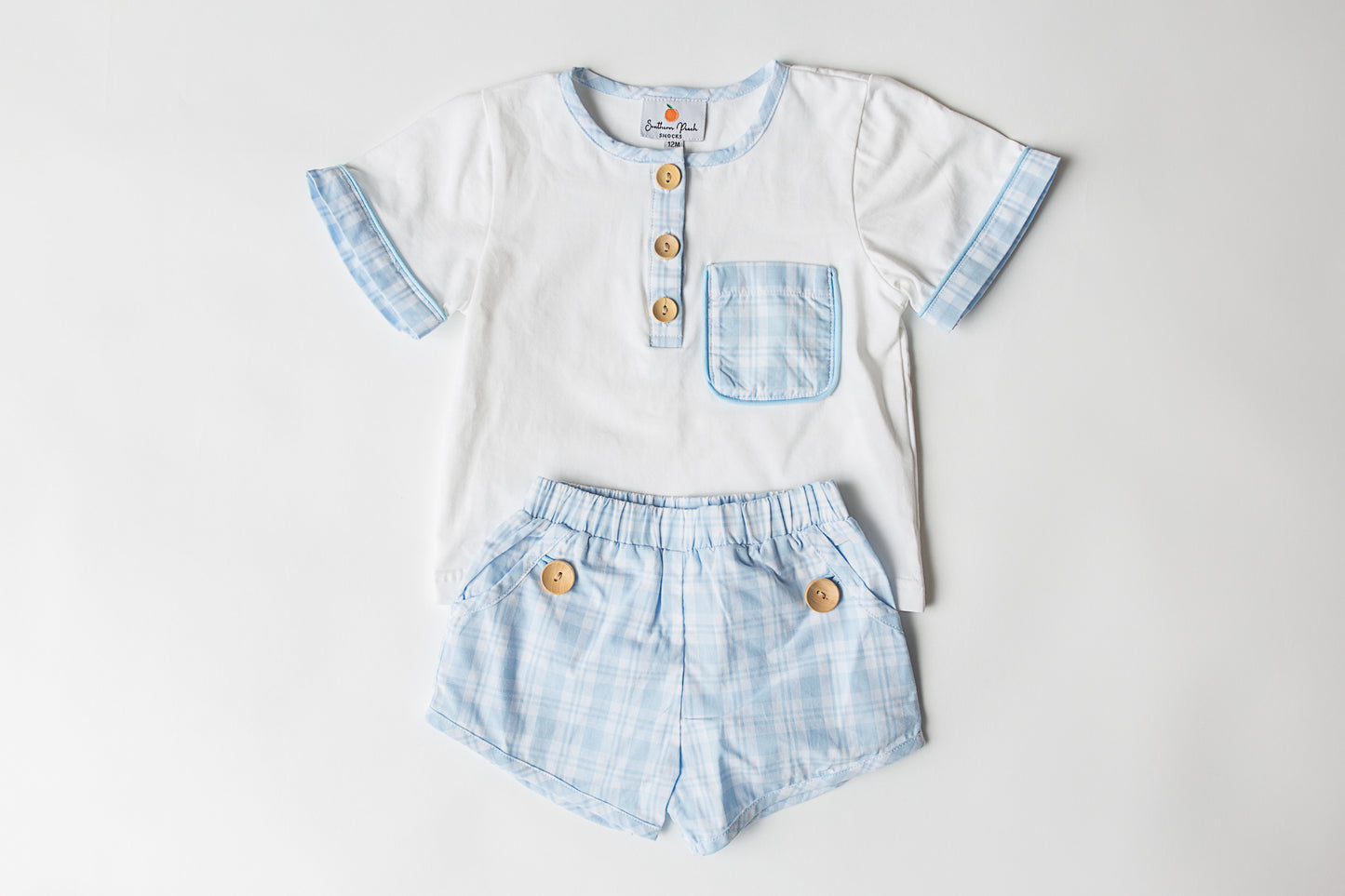 Boy's Blue & White Plaid Short Set