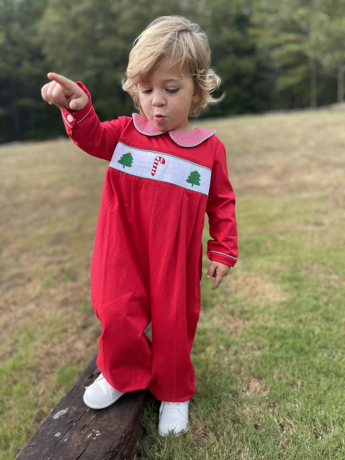Boys Smocked Christmas Romper
