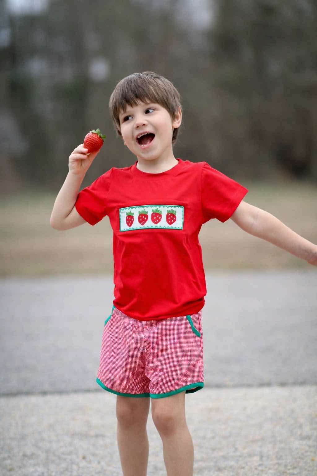 Boys Smocked Strawberry Short Set