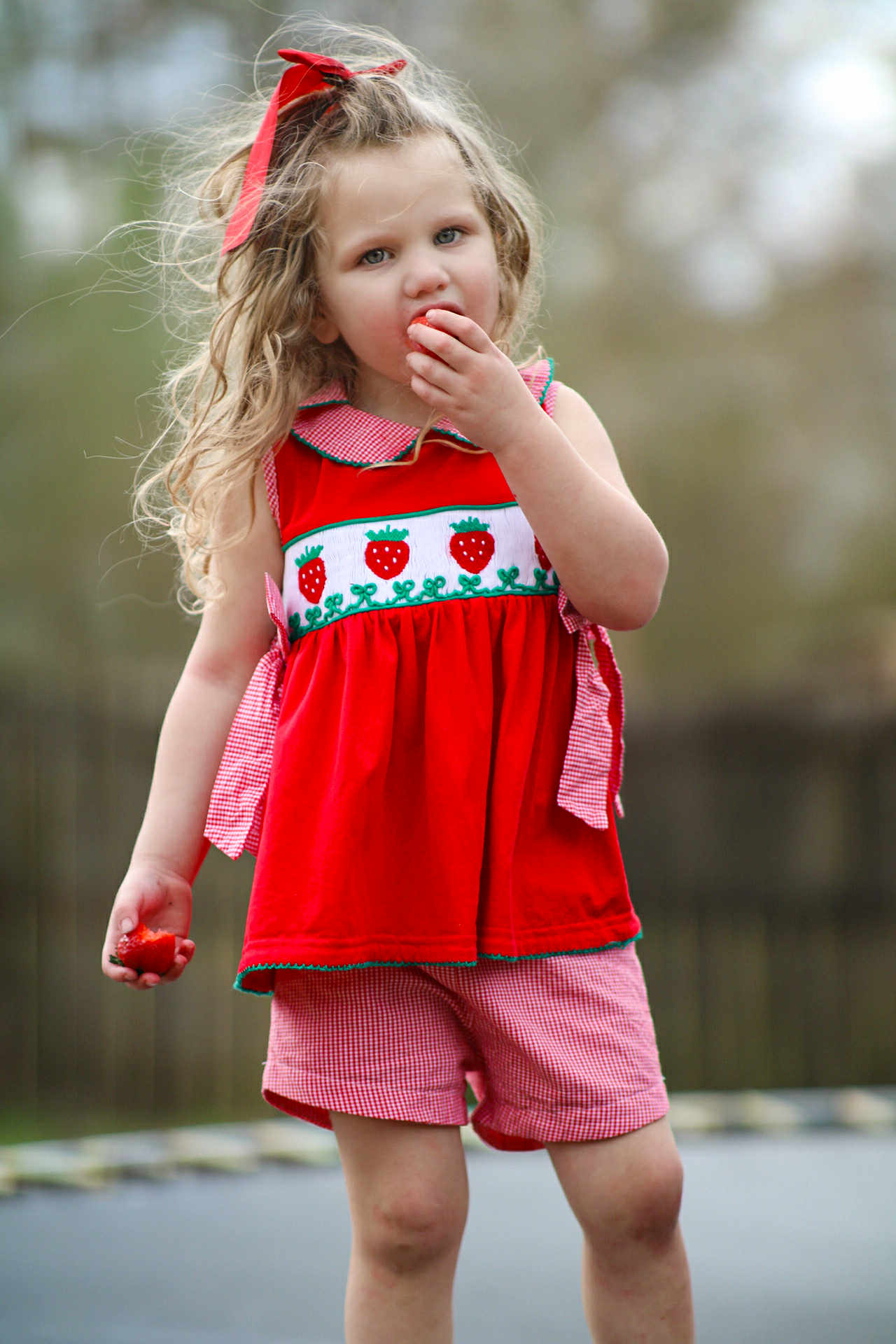 Girls Smocked Strawberry Short Set