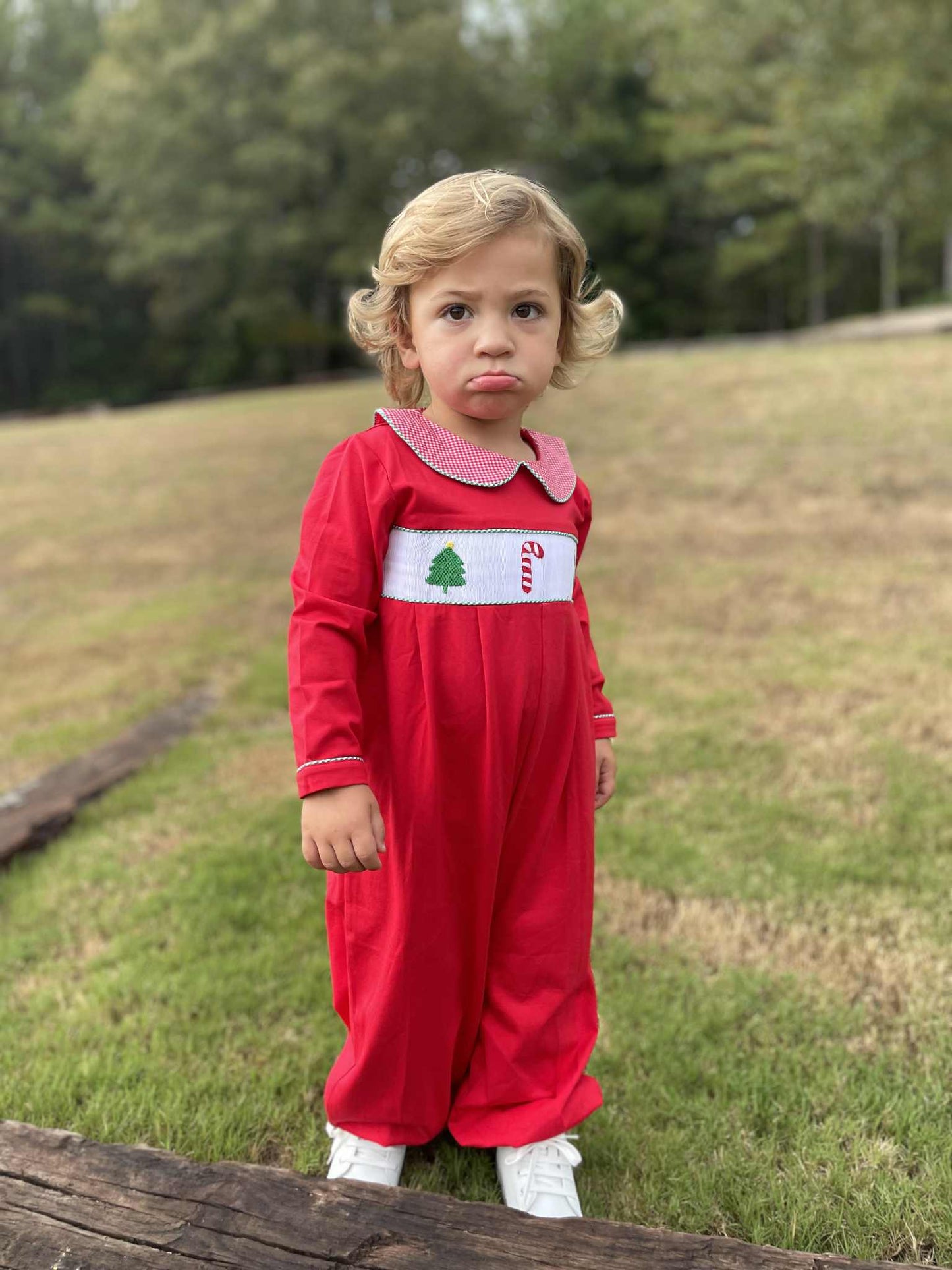 Boys Smocked Christmas Romper