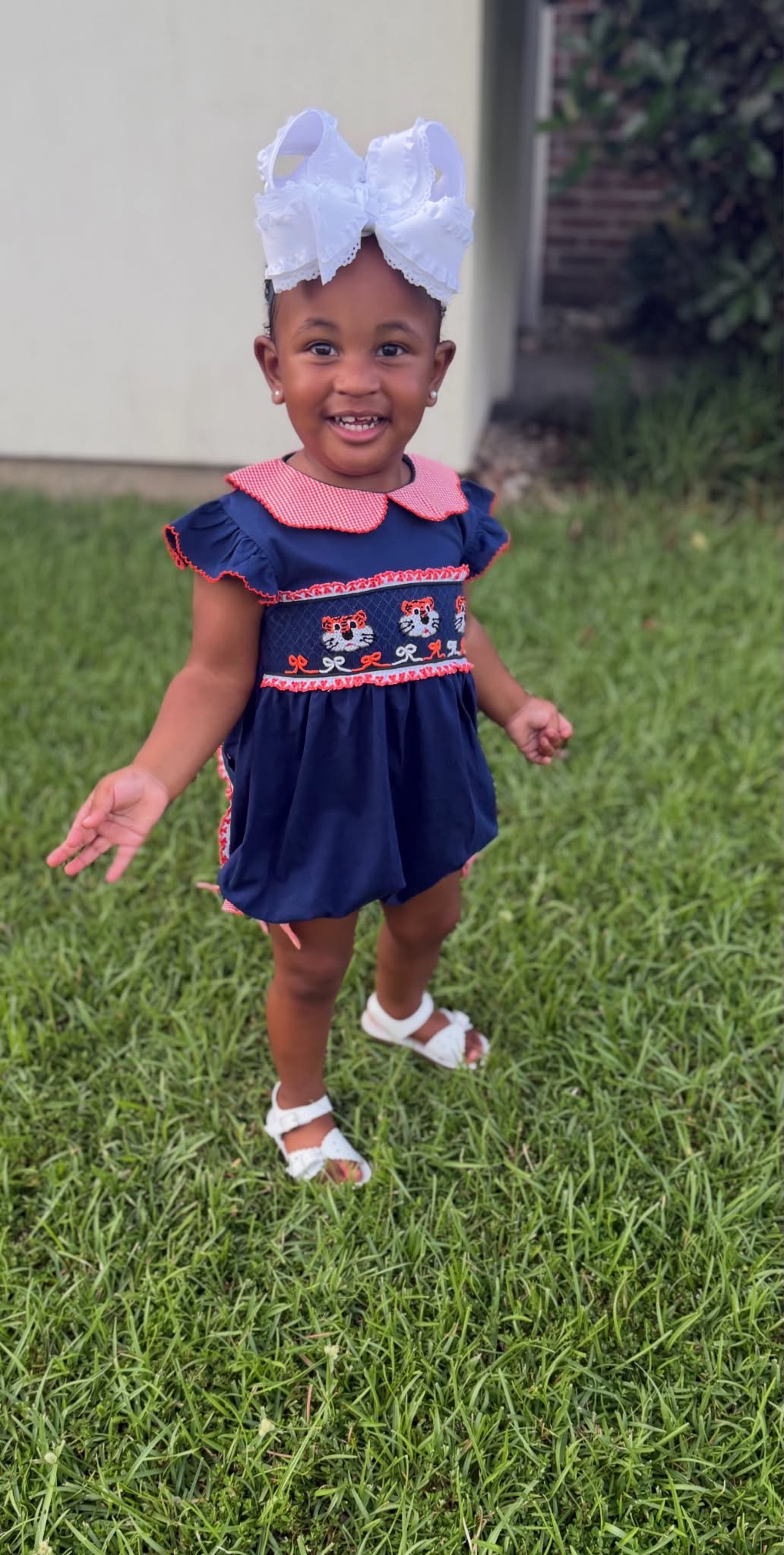 Girl’s Smocked Tiger Bubble