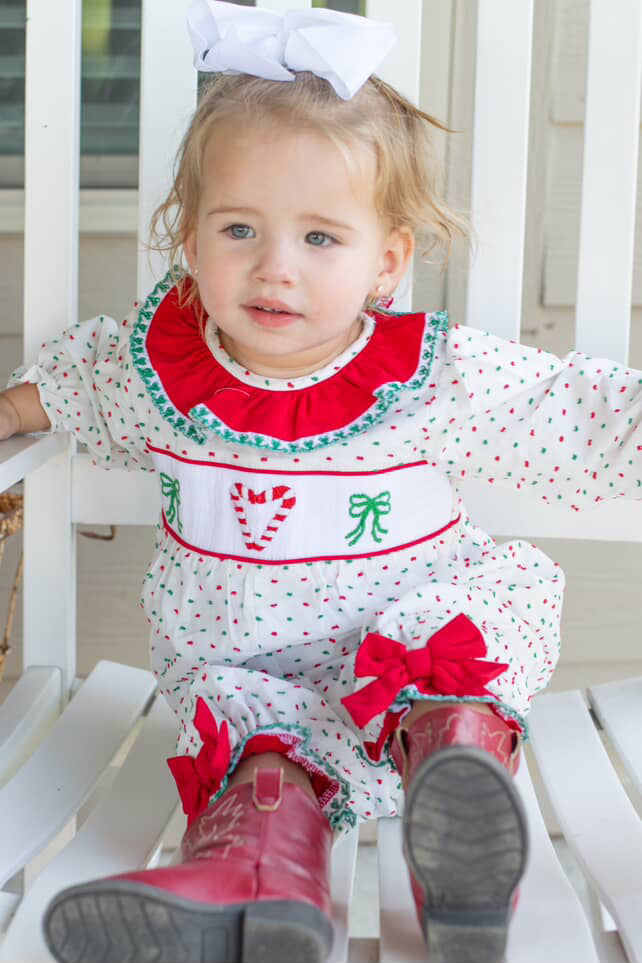 Girl’s Smocked Candy Cane Romper