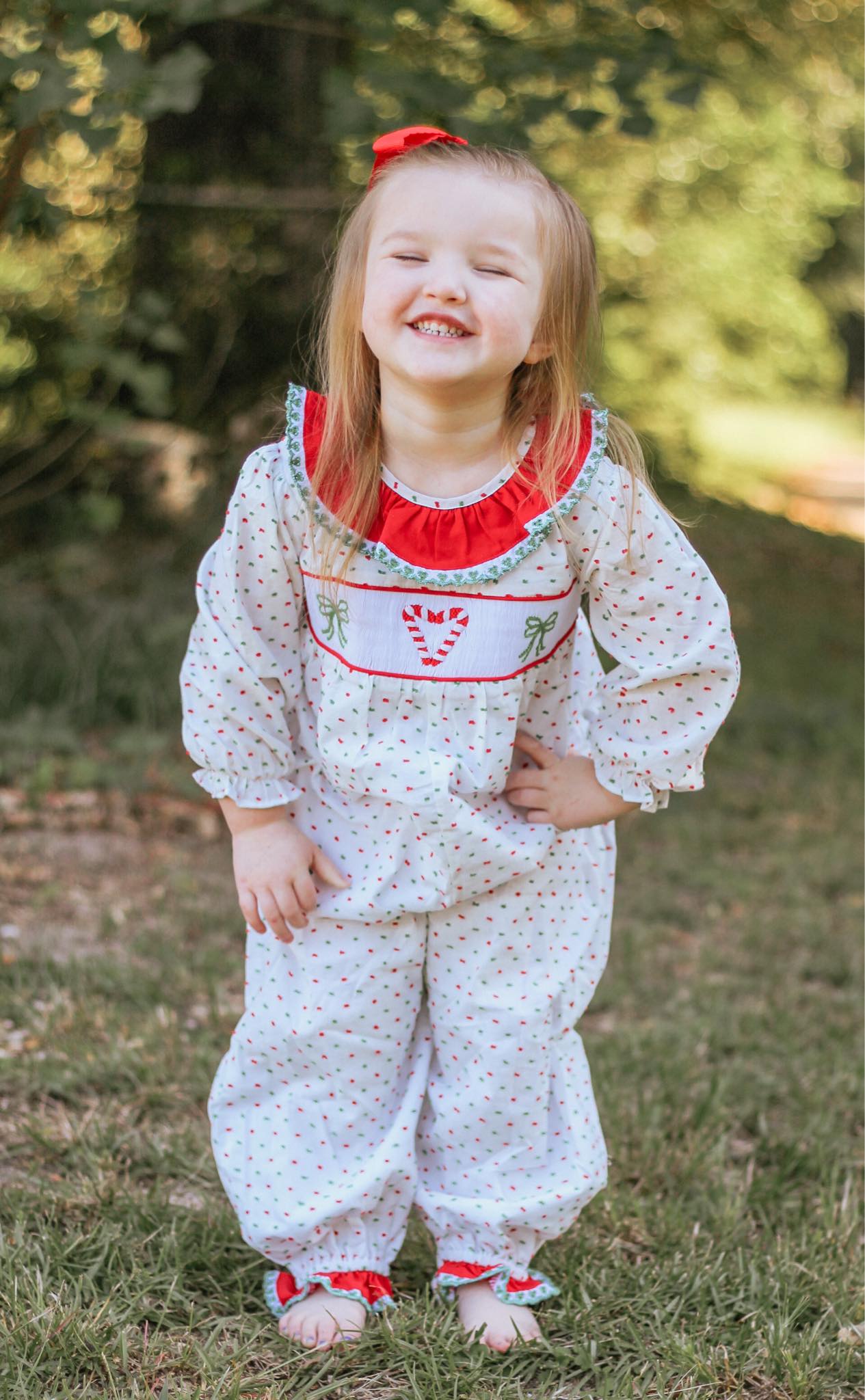 Girl’s Smocked Candy Cane Romper