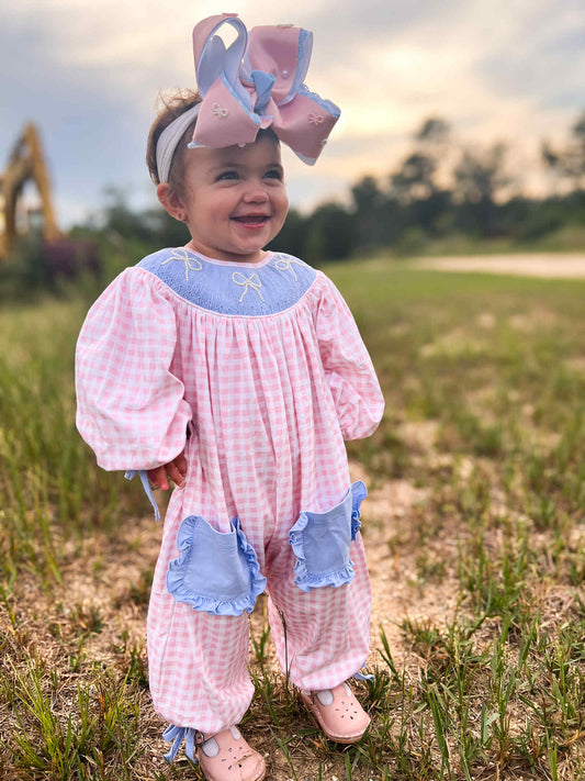 Smocked Pearl Bow Romper