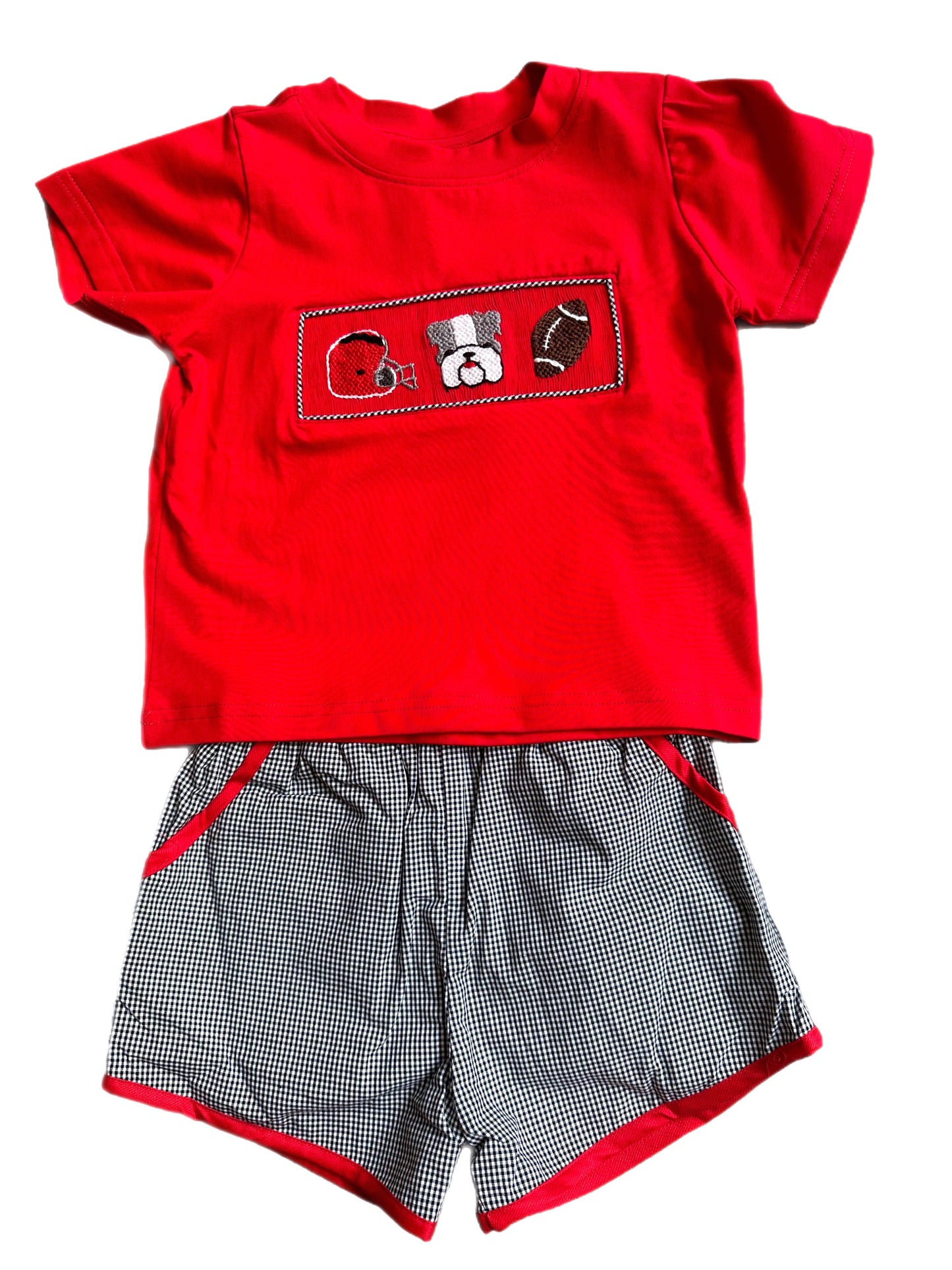 Smocked Bulldog Football Short Set