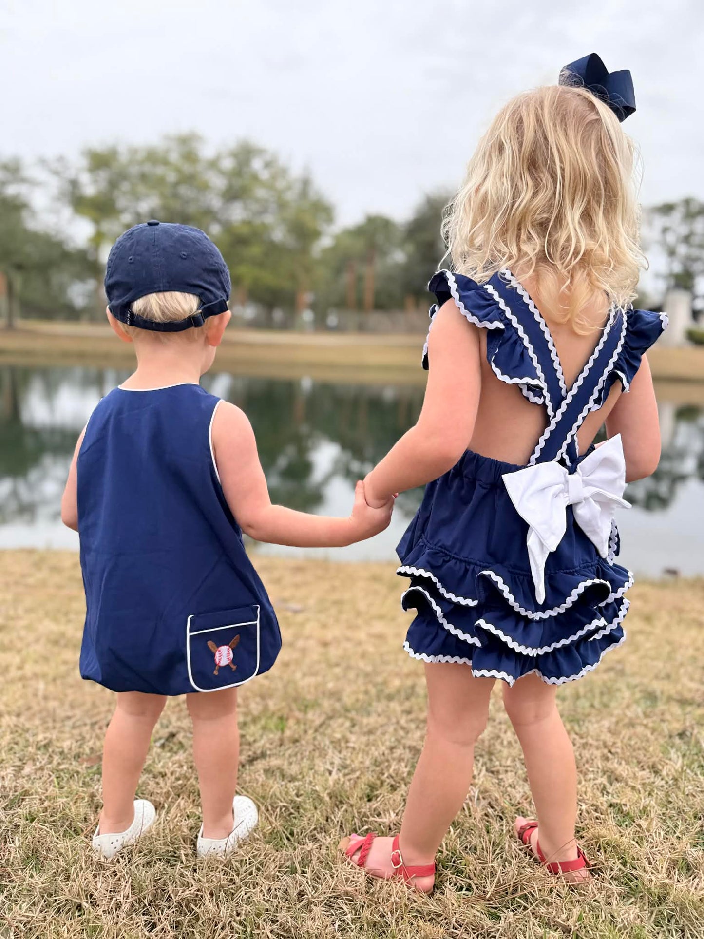 Girl’s Navy Smocked Baseball Bubble