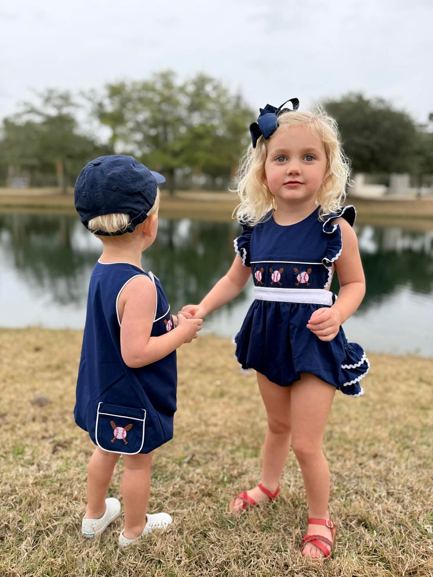 Girl’s Navy Smocked Baseball Bubble