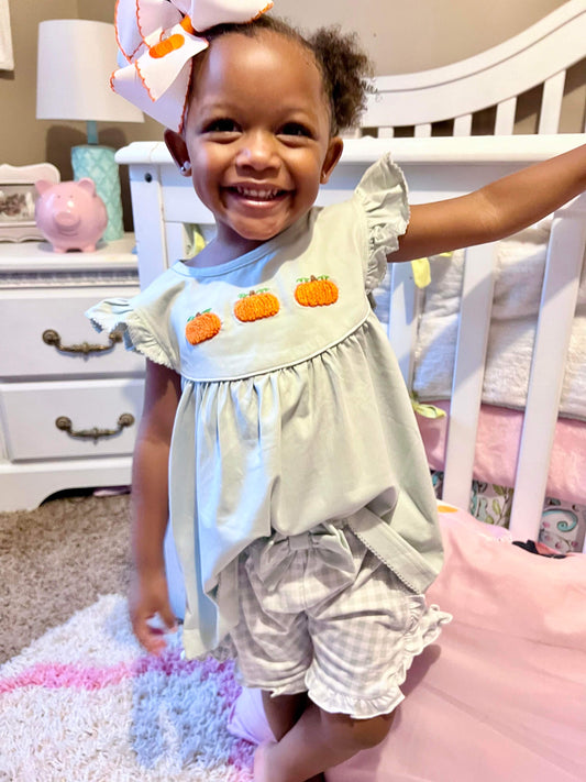 Girl’s Sage Pumpkin Short Set