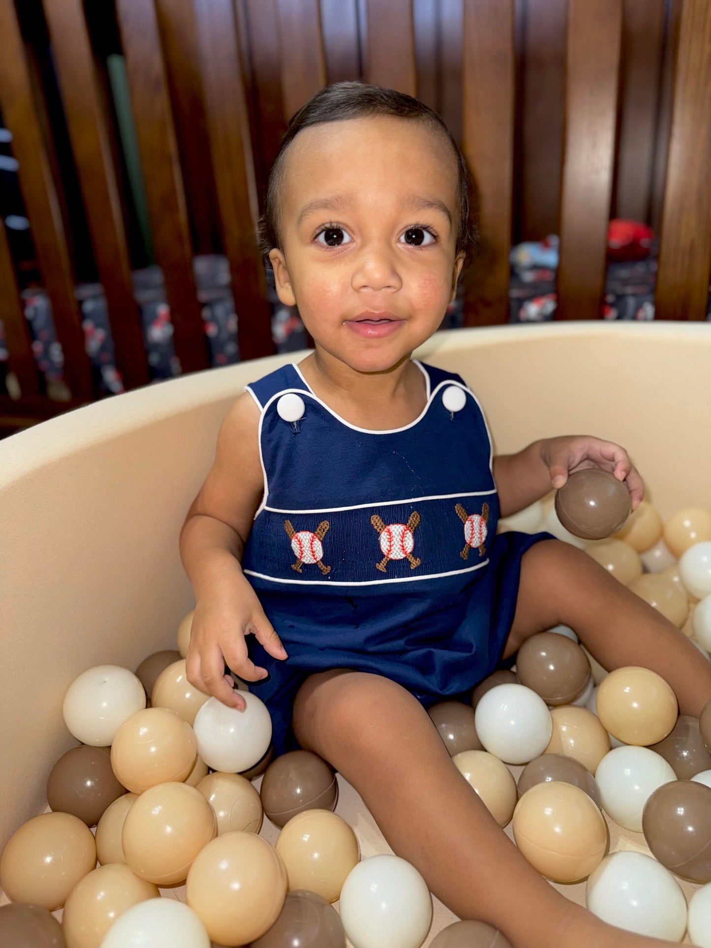 Boys Navy Smocked Baseball Bubble