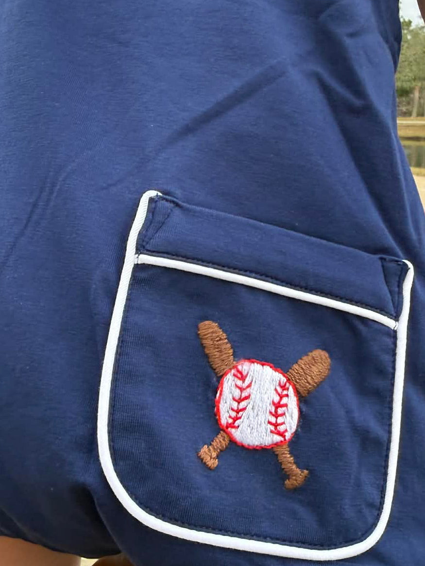 Boys Navy Smocked Baseball Bubble