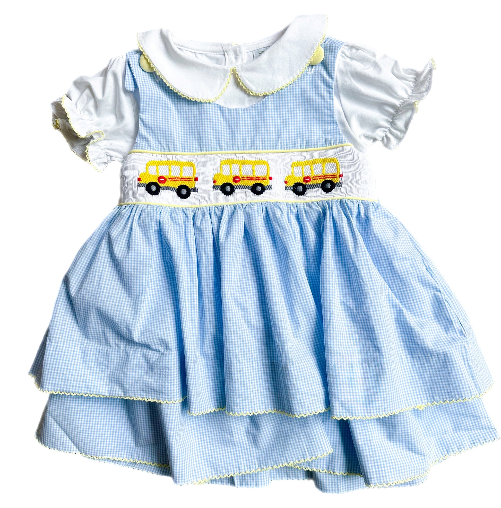 Smocked Bus Dress with Peter Pan Collar Undershirt Southern Peach Smocks, LLC Smocked Bus Dress with Peter Pan Collar Undershirt Southern Peach Smocks, LLC