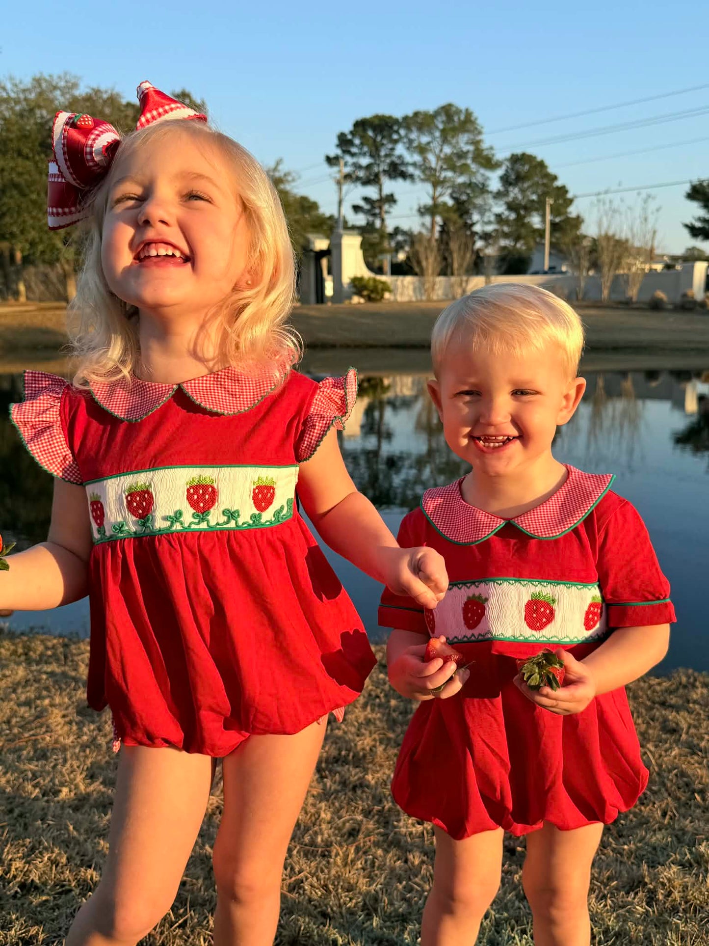 Girls Smocked Strawberry Bubble