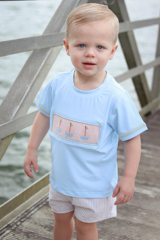 Smocked Sail Boat Short Set