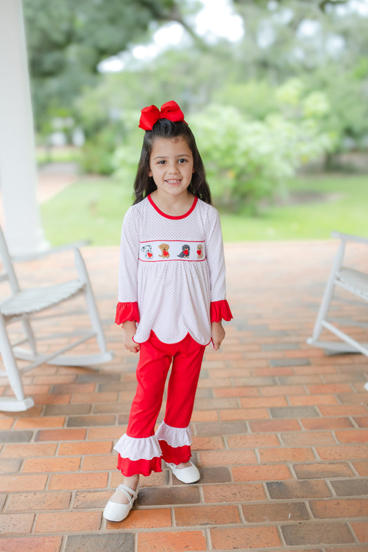 Girl’s Smocked Valentine Puppy Pant Set