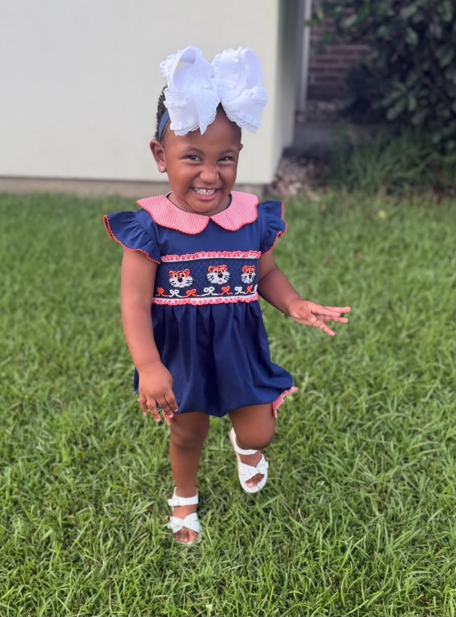 Girl’s Smocked Tiger Bubble