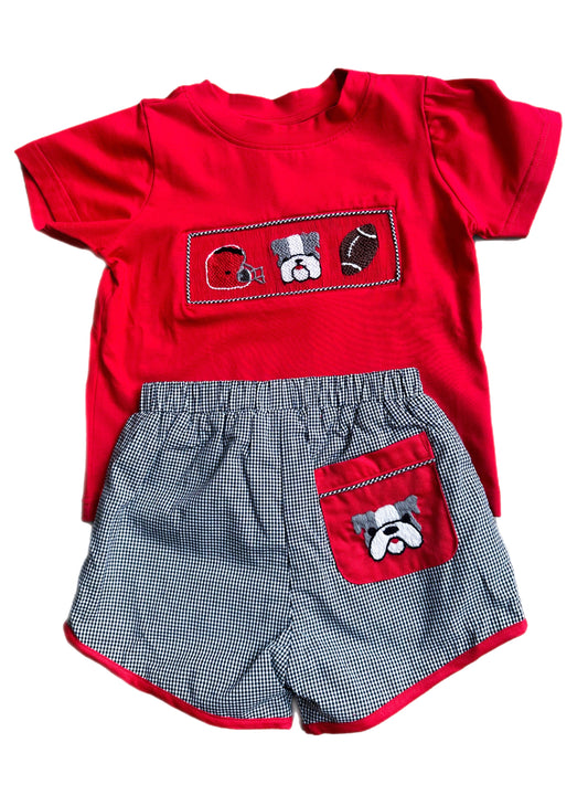 Smocked Bulldog Football Short Set