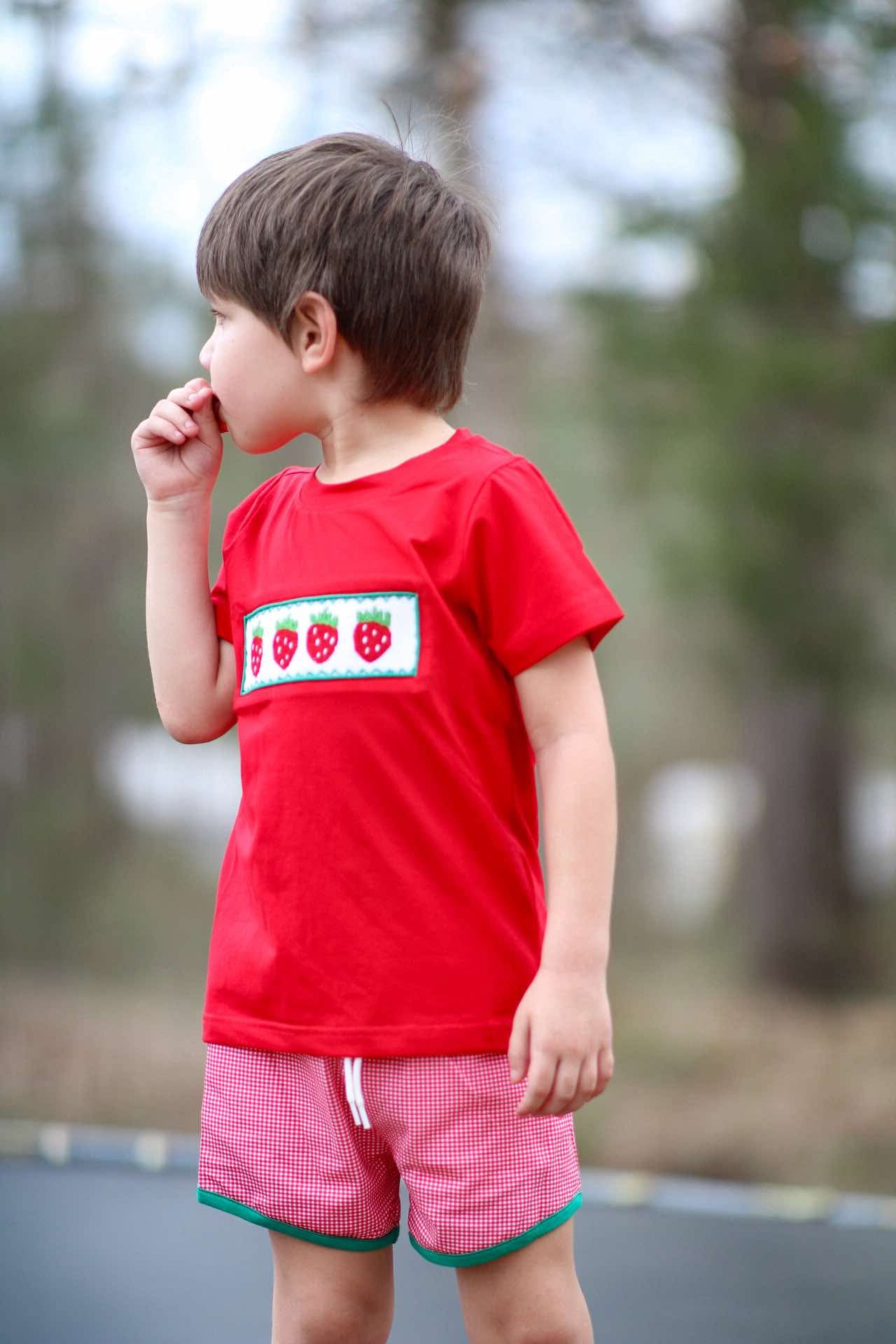 Boys Smocked Strawberry Short Set
